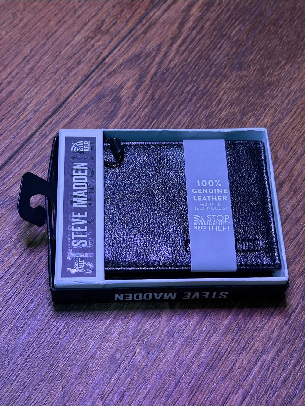 Steve Madden Black Leather Money Clip with RFID Protection